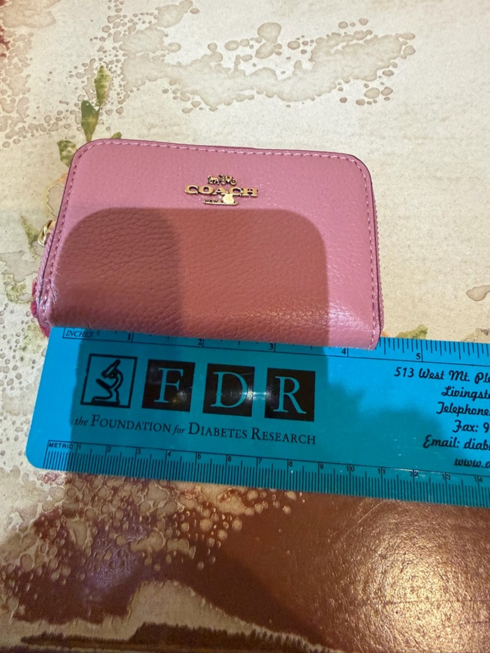 Coach Pink Leather Zip Card Case with Gold Logo